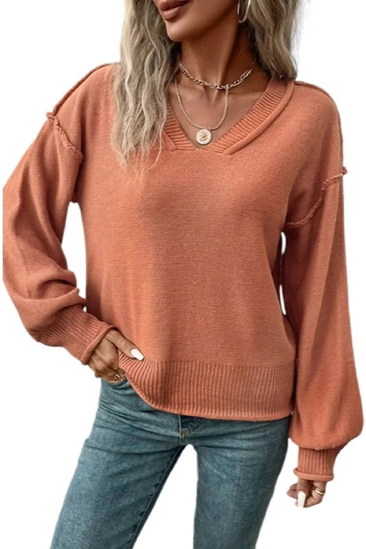 Boutique Recommendation Adaline Exposed Seam Sweater In Apricot