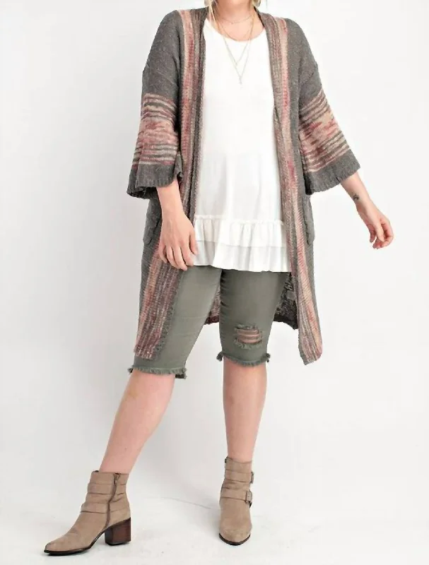 Fashionable In The Times Bohemian Plus Cardigan Sweater In Ash And Mauve