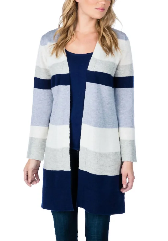 Sports Trend Bold Stripes Cardigan In Blue Multi