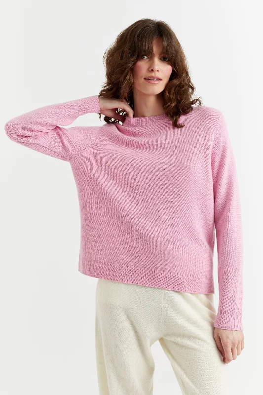 Fresh And Fashionable Candy-Pink Cashmere Boxy Sweater