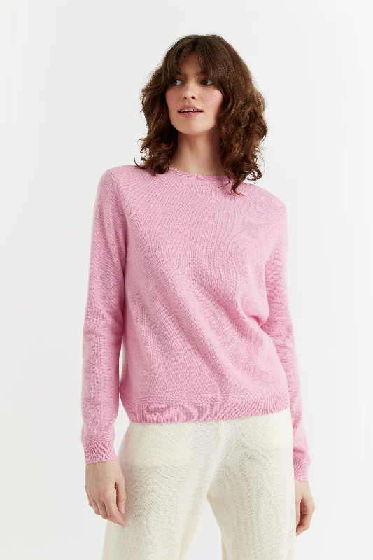 End Of The Year Candy-Pink Cashmere Crew Sweater