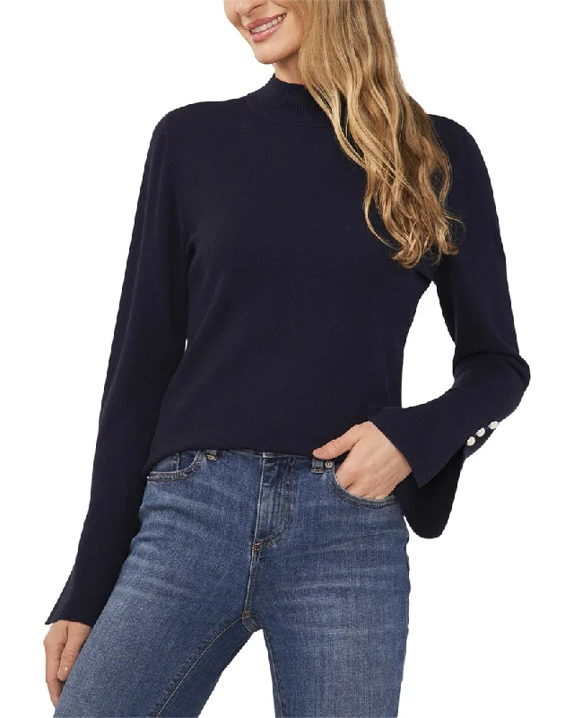 Luxury And Elegant Cece Pearl Split Cuff Mock Neck Sweater