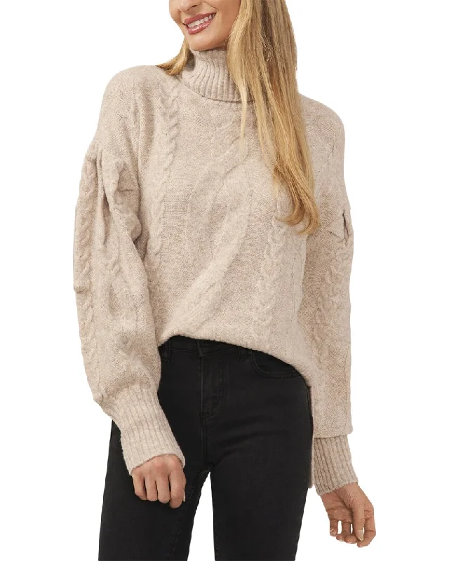 Comfortable And Casual Cece Pompom Mixed Cable Turtleneck Wool-Blend Sweater