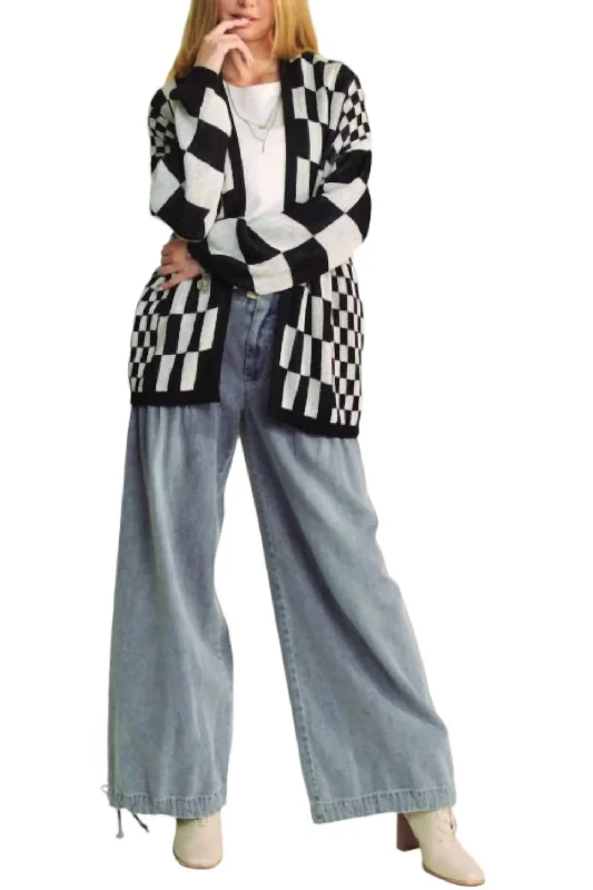 Eye-catching Personality Checkered Cardigan In Black/white