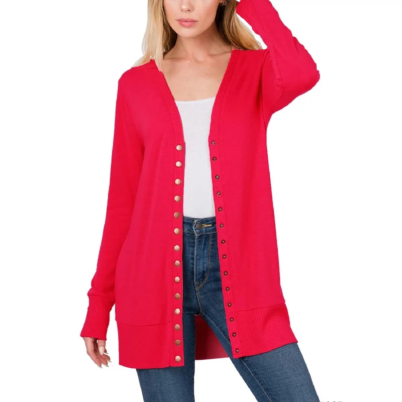 Elegant Design Flora Snap Button Cardigan In Ruby