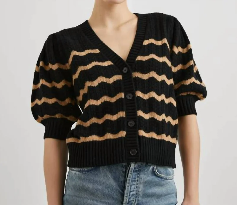 Comfortable And Versatile Isla Cardigan In Black Camel Stripe