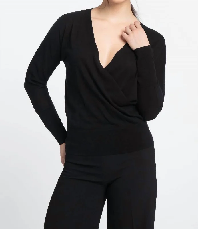 Elegant Wear Knit Cashmere Surplice Black