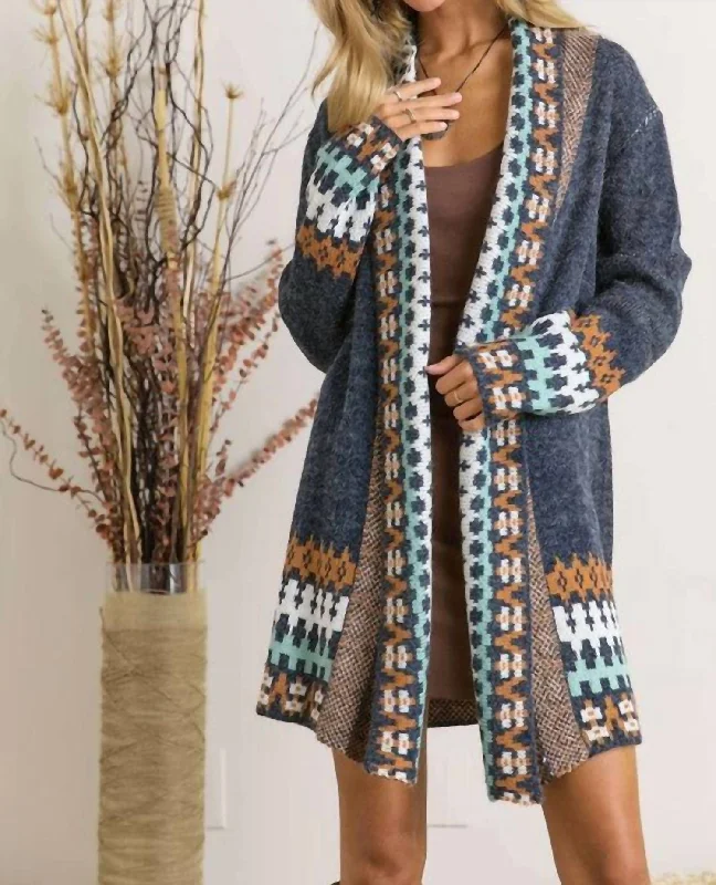 Fashionable Prints Lazuli Tribal Print Cardigan In Blue