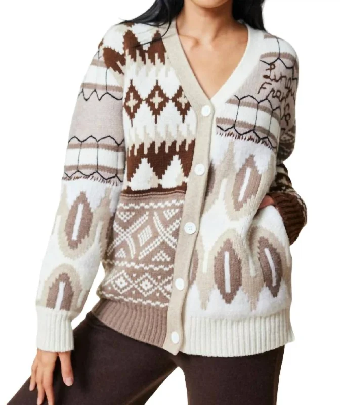 Comfortable And Casual Lucy Oversized Cardigan In Neutral Multi