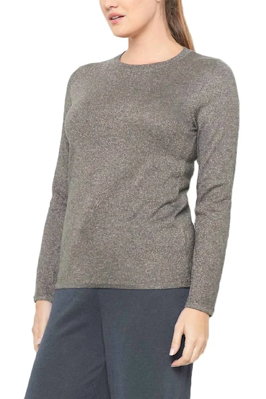 Bright Colors Metallic Crew Neck Pullover In Grey