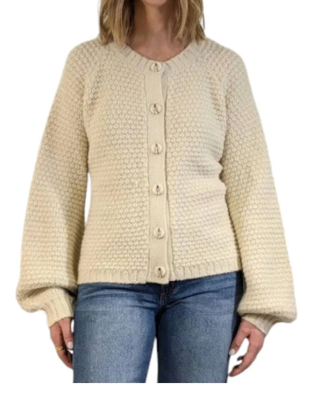 Soft And Comfortable Puffed Raglan Sleeve Cardigan In Birch