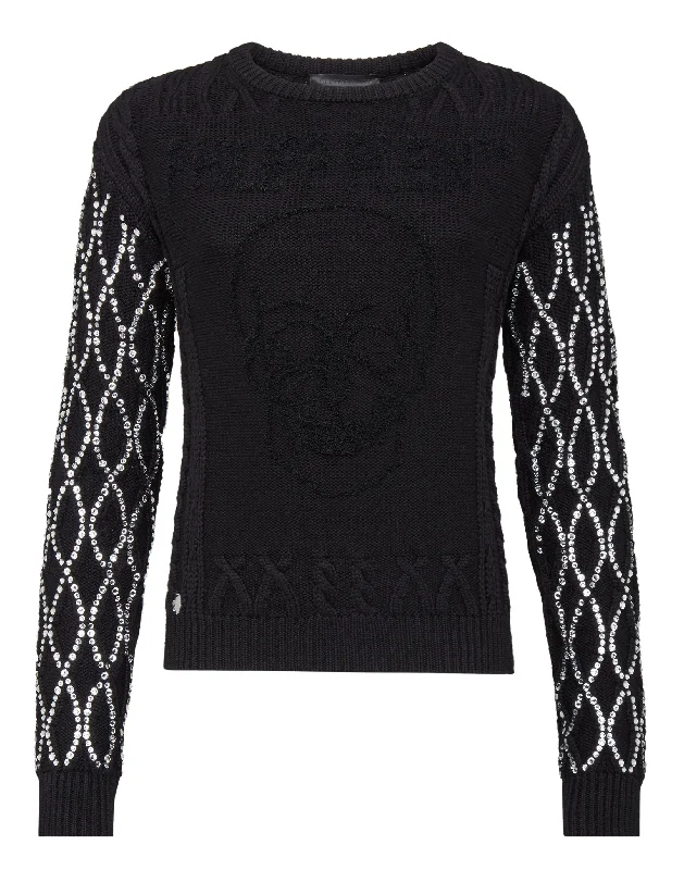 Celebrity Style Pullover Round Neck SS Skull