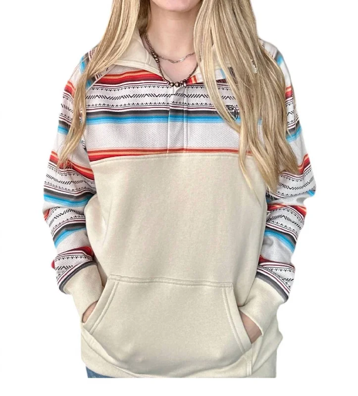 Retro Fashion Serape 1/4 Zip Pullover In Cream