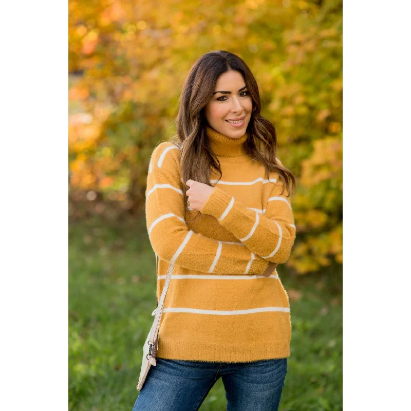 Trendy And Casual So Soft Striped Cowl Neck