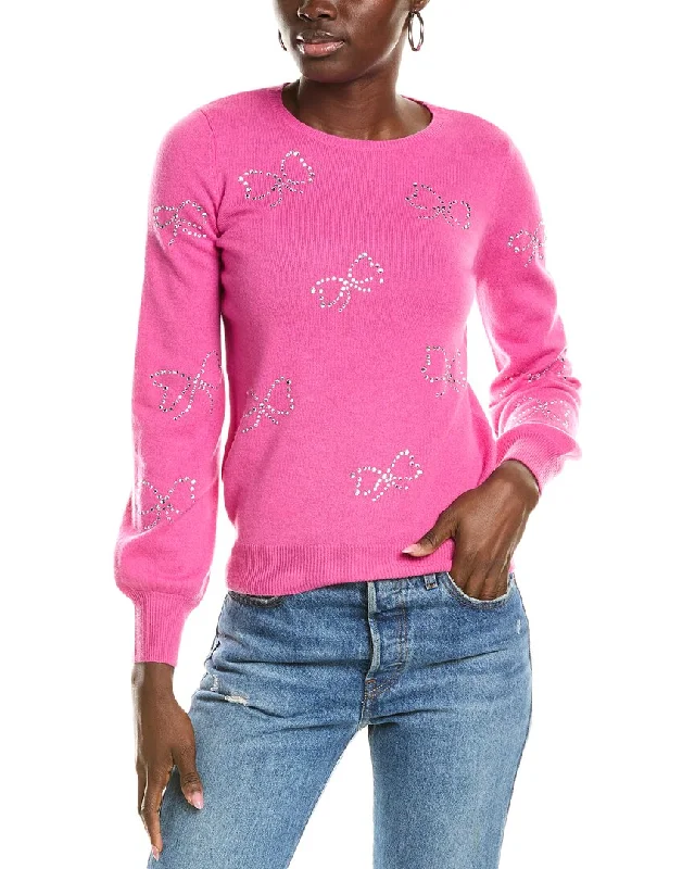 Elegant And Charming sofiacashmere Heatset Bows Cashmere Sweater