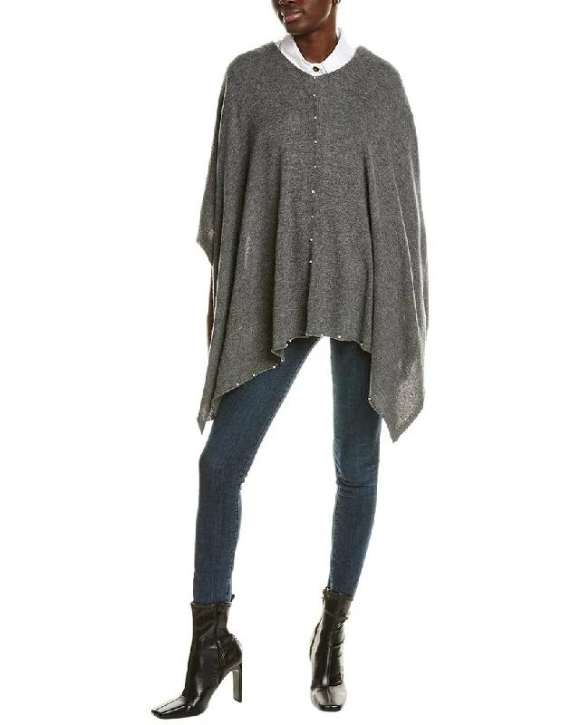 Comfortable And Cold-proof sofiacashmere Pearl Trim Wool & Cashmere-Blend Poncho