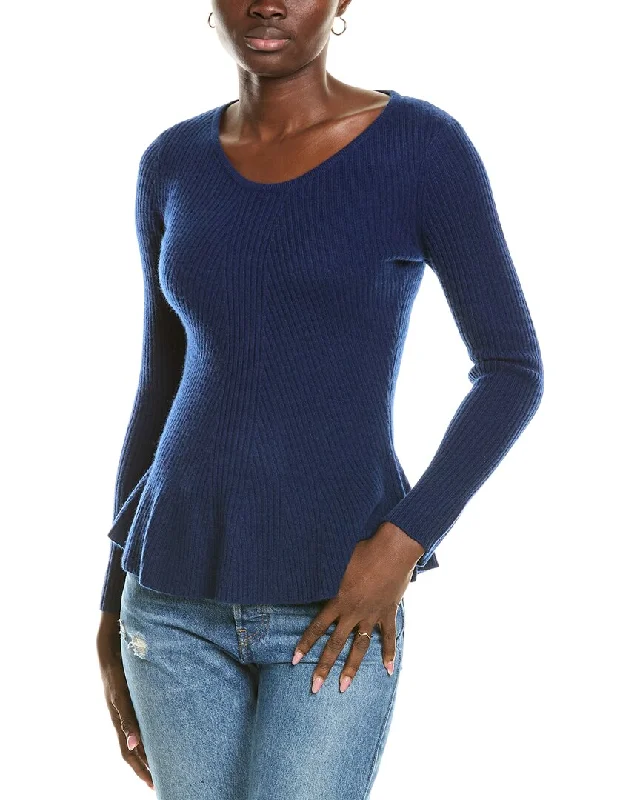 Elegant And Casual sofiacashmere Peplum Rib Scoop Neck Cashmere Sweater