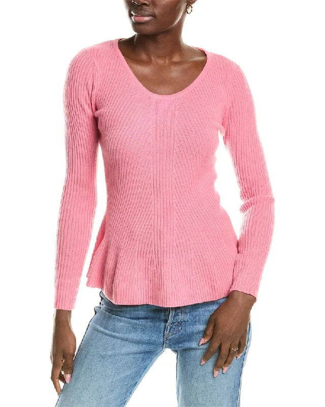 Fashionable Inner Wear sofiacashmere Peplum Rib Scoop Neck Cashmere Sweater