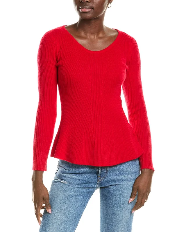 Simple Matching sofiacashmere Peplum Rib Scoop Neck Cashmere Sweater