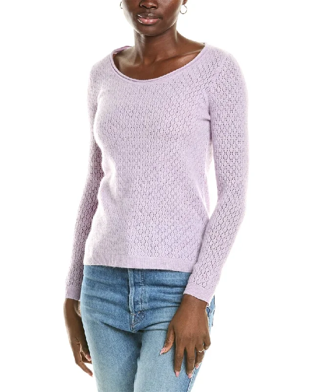 High Street Style sofiacashmere Pointelle Scoop Neck Cashmere Sweater