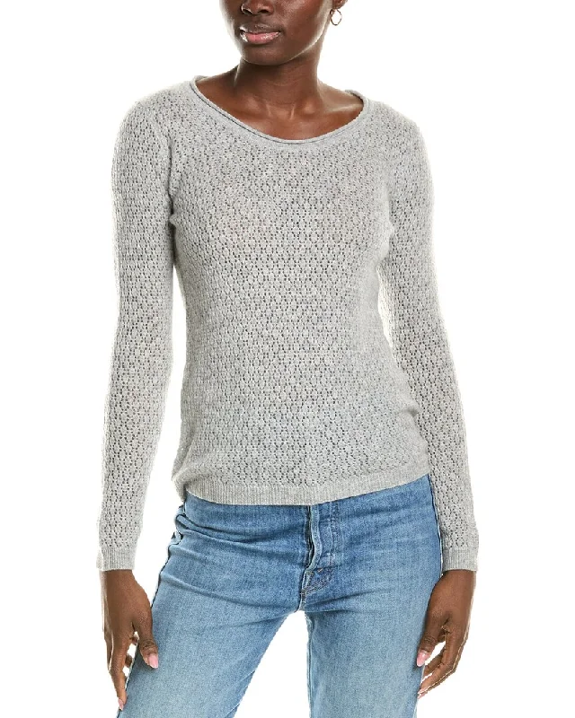 Eye-catching Personality sofiacashmere Pointelle Scoop Neck Cashmere Sweater