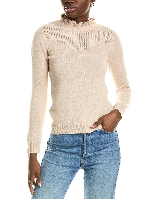 Celebrity Must-have sofiacashmere Ruffle Mock Neck Mesh Stitch Cashmere Sweater