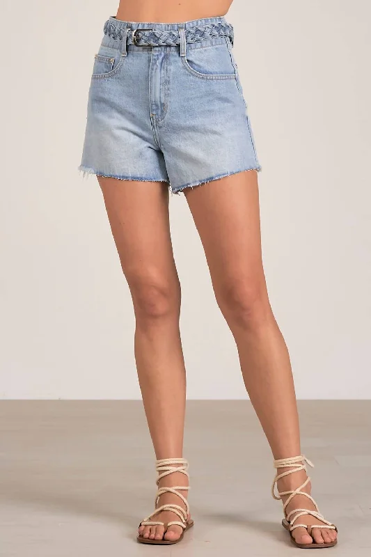 Lively And Youthful Braided Belt Denim Short In Blue