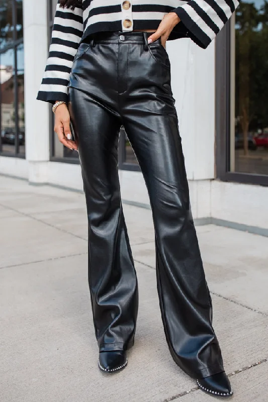 New Products Forevermore Black Faux Leather Flare Pants