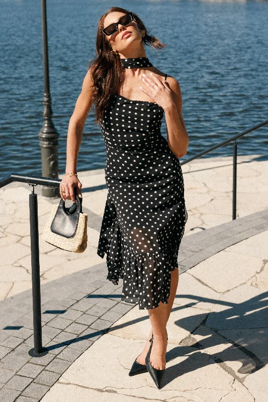 Cute Design Francesca Midi Dress - Black Polka Dot