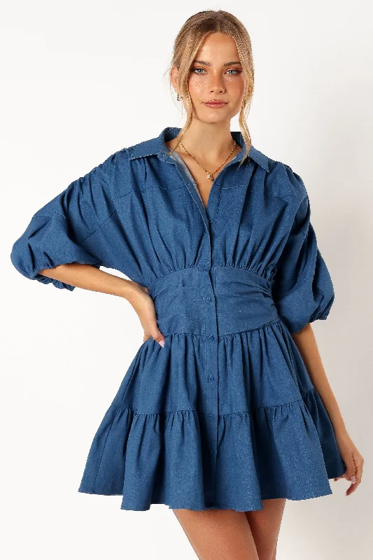 Artistic Temperament Francis Long Sleeve Mini Dress - Blue Denim