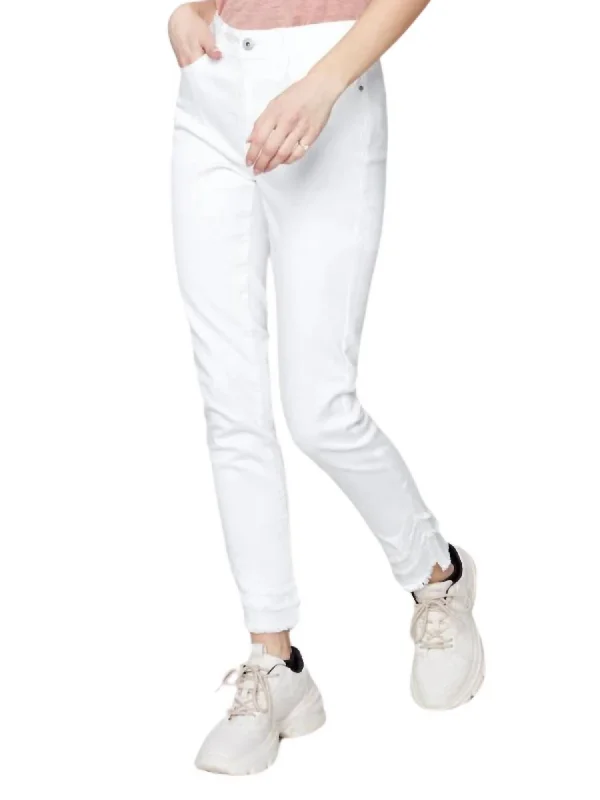 Retro Fashion Frayed Hem Crop Jeans In Pearl