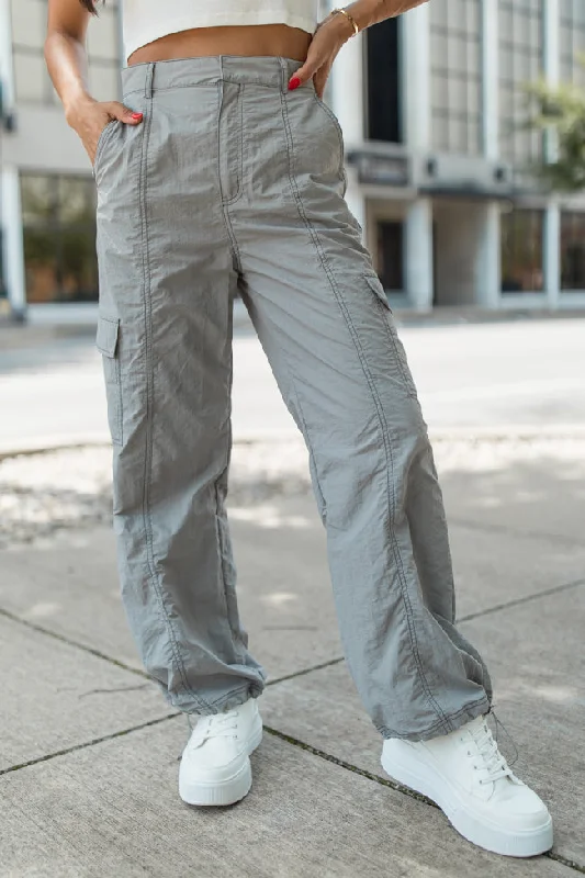 Luxury And Elegant Hard To Forget Grey Adjustable Parachute Pants