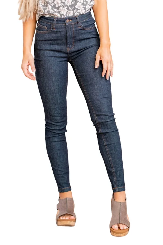 Comfortable Mind High Waist Skinny Classic Jean With Pocket Embroidery In Dark Denim