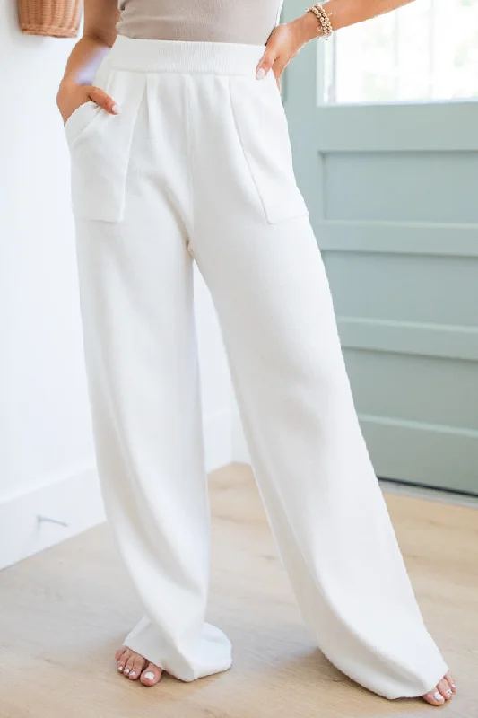 Breathable Design Let's Debrief Ivory Wide Leg Sweater Pants