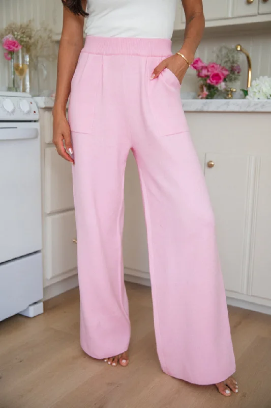 Youthful Street Fashion Let's Debrief Pink Wide Leg Sweater Pants