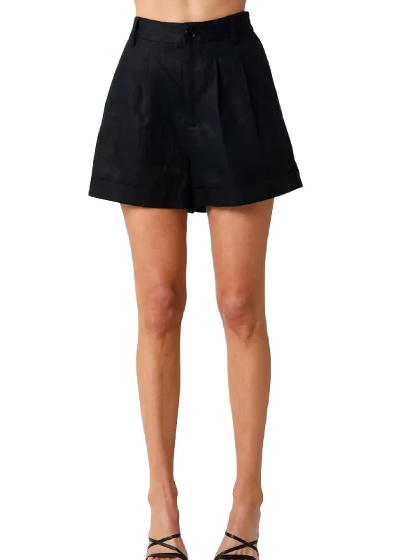 French Style Linen Short In Black