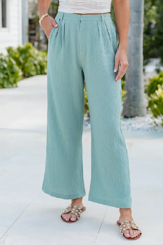 Personalized Clothing Off To Brunch Sage Gauze Trousers