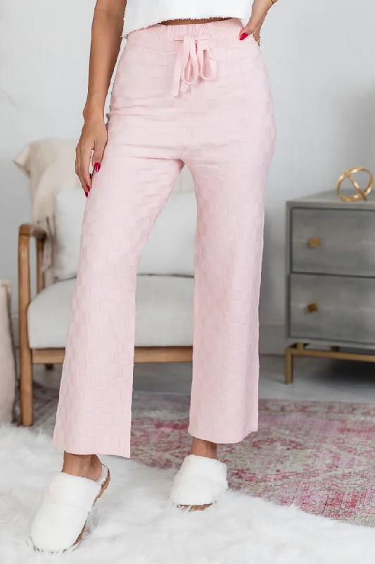 Unique Prints One Thing At A Time Pink Textured Checkered Lounge Pant FINAL SALE