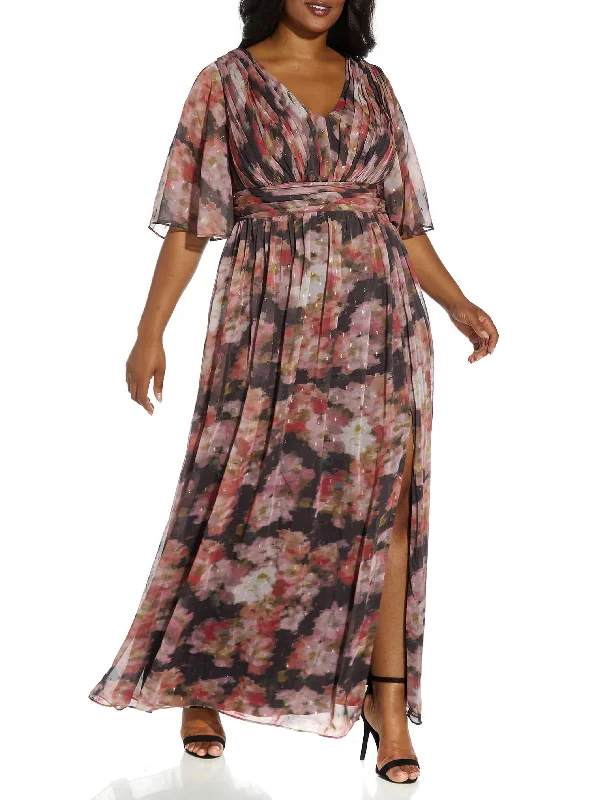 Comfortable And Versatile Plus Womens Printed Draped Evening Dress