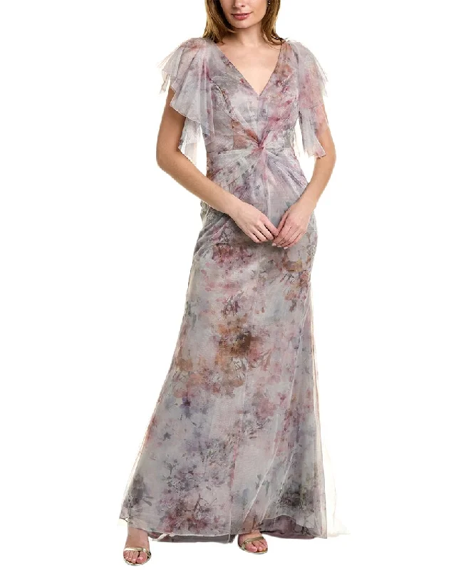 Embroidery Design Rene Ruiz Abstract Metallic Ruffle Gown