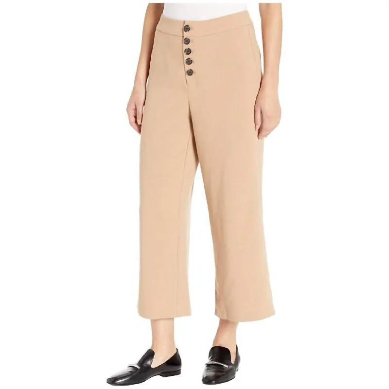 Elegant And Casual Riga Button Front Wide Leg Trouser In Caramel