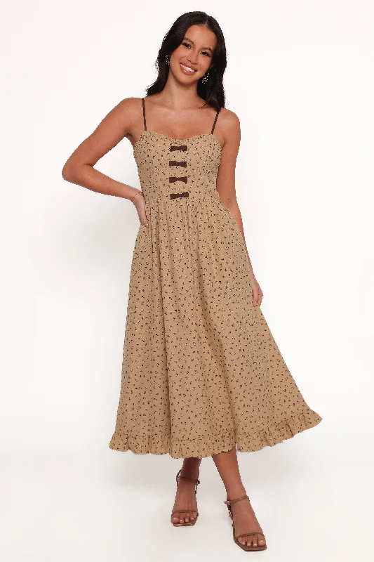 Unique Prints Robbins Midi Dress - Beige Brown