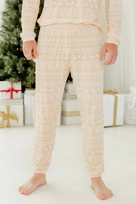 Lively And Youthful Snowy Days Men Beige and Ivory Fair Isle Pajama Pant FINAL SALE