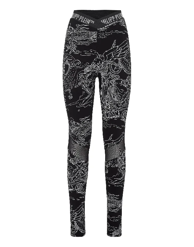 Youthful Street Fashion Super High Waist Leggings Stones Skeleton tattoo