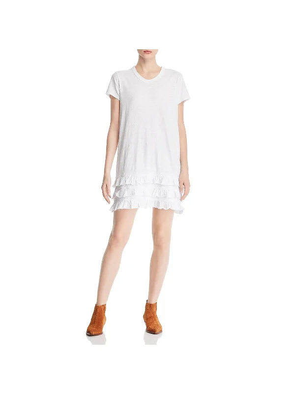 Short Design Womens Cotton Ruffled T-Shirt Dress