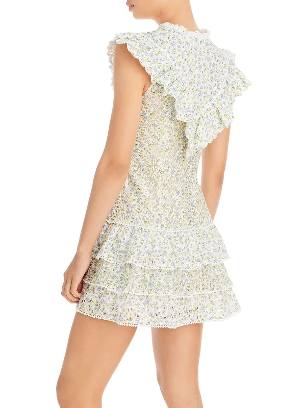 Tropical Style Womens Lace Cascade Ruffle Mini Dress