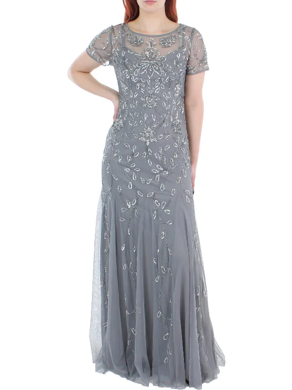 Romantic Data Womens Sequined Beaded Evening Dress