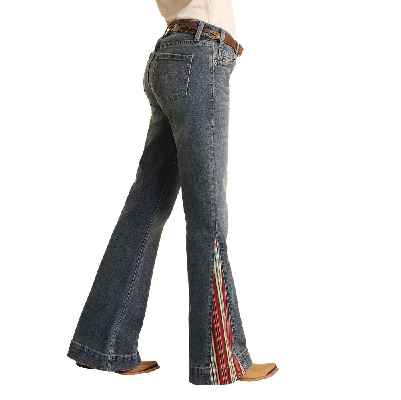 French Style Serape Print Inlay Mid Rise Trouser Ladies Jeans