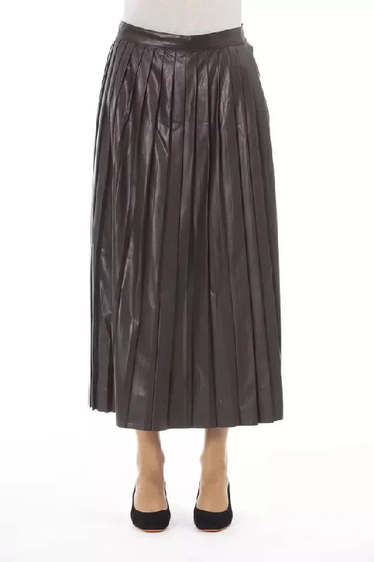 French Style Alpha Studio Pleated Finesse Faux Leather Women's Skirt