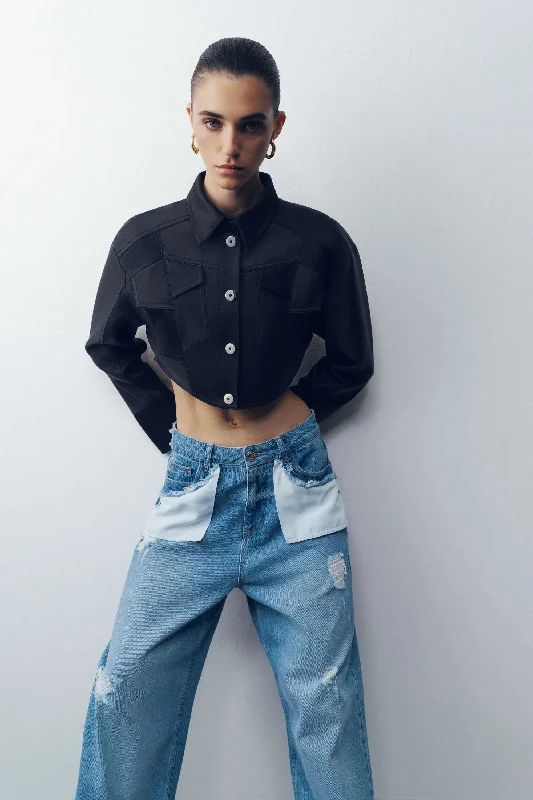 Sports And Leisure Asymmetric Pocket Crop Jacket